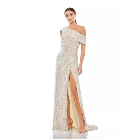 Robe soirée dorée à sequins – Glamour avec fente haute