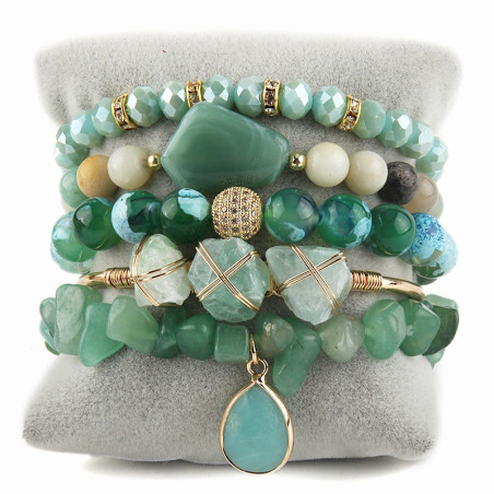 Ensemble 5 bracelets Bohème – Pierres naturelles & cristaux