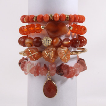 Ensemble 5 bracelets Bohème – Pierres naturelles & cristaux