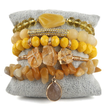 Ensemble 5 bracelets Bohème – Pierres naturelles & cristaux