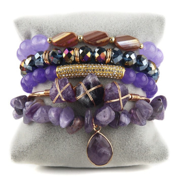 Ensemble 5 bracelets Bohème – Pierres naturelles & cristaux