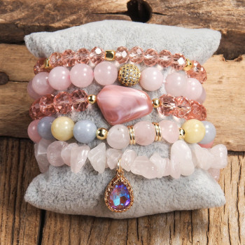 Ensemble 5 bracelets Bohème – Pierres naturelles & cristaux